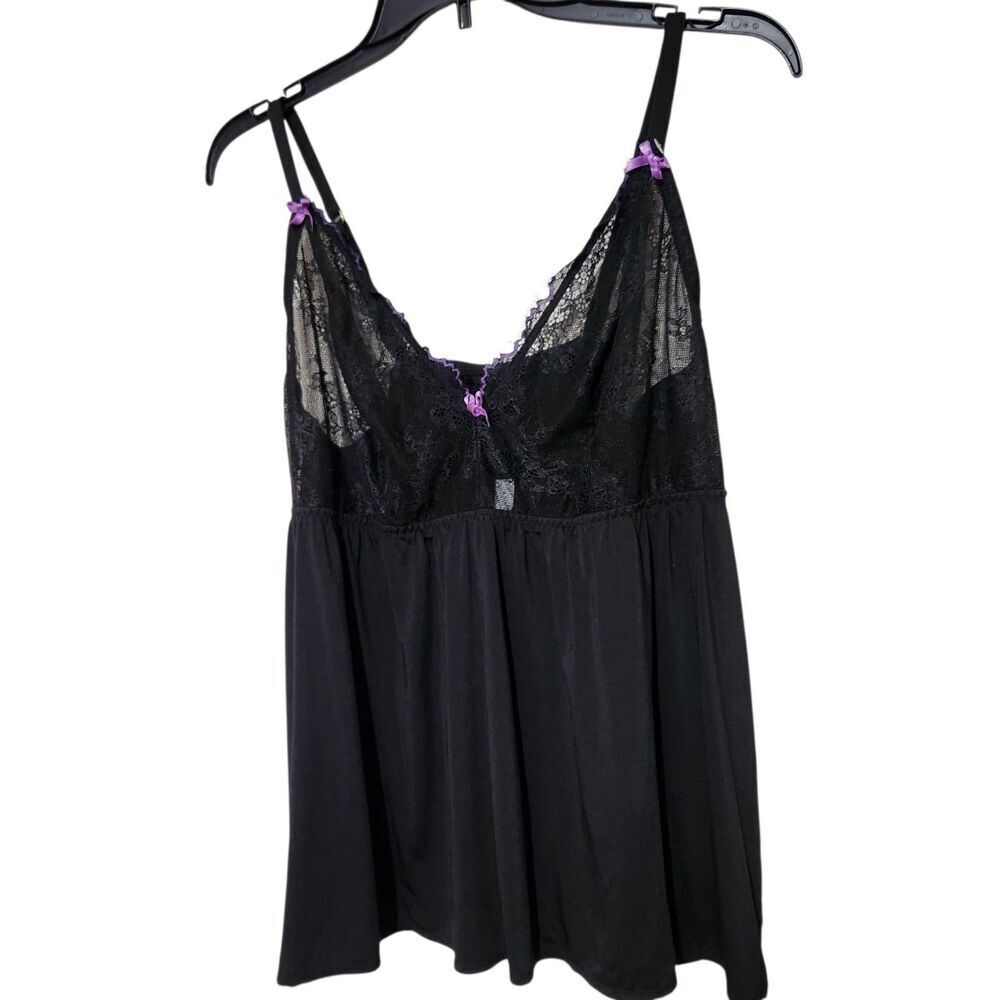 Cacique Babydoll Lingerie Gown Black Size 18-20 Floral Lightweight
